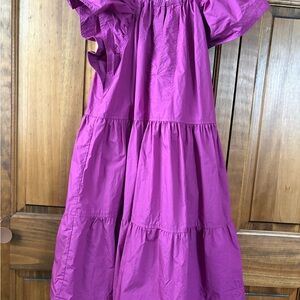Marie Oliver Cotton Poplin Smock Maxi Dress In Fuchsia